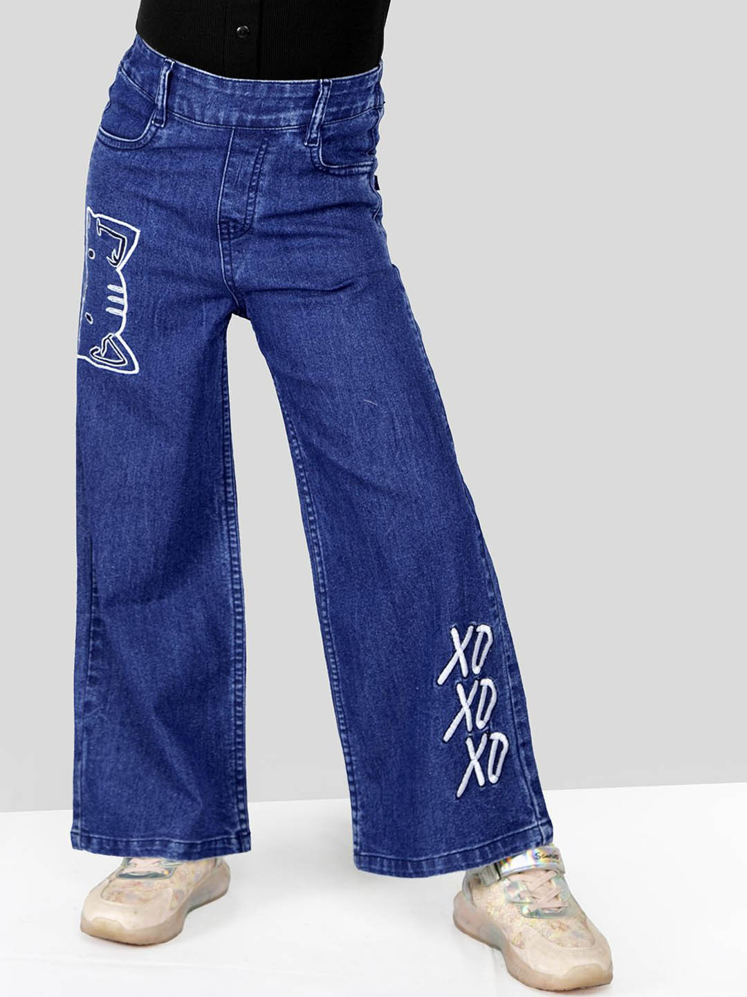 

BAESD Girls Original Clean Look Mid-Rise Embroidered Cotton Jeans, Blue