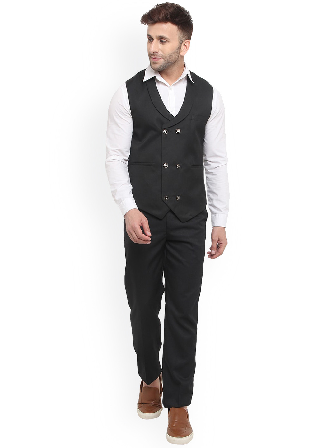 

REFULGENT Men Double-Breasted Shawl Collar Two-Piece Party Suit, Black