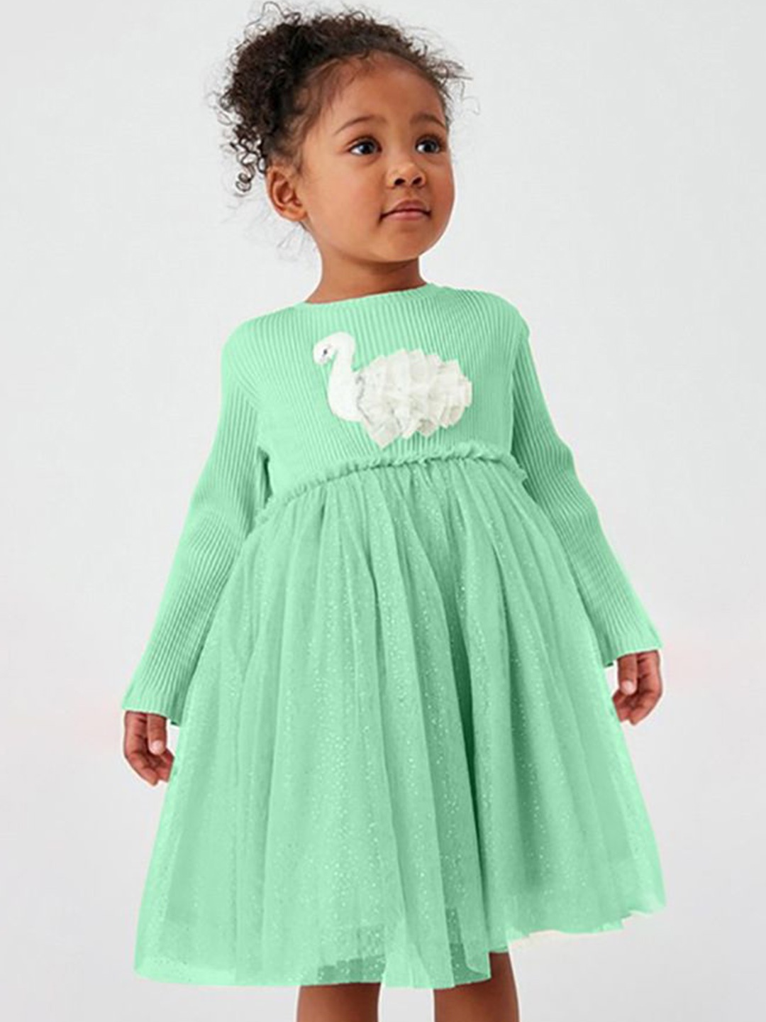 

StyleCast Green Round Neck Long Sleeves Cotton Fit and Flare Dress