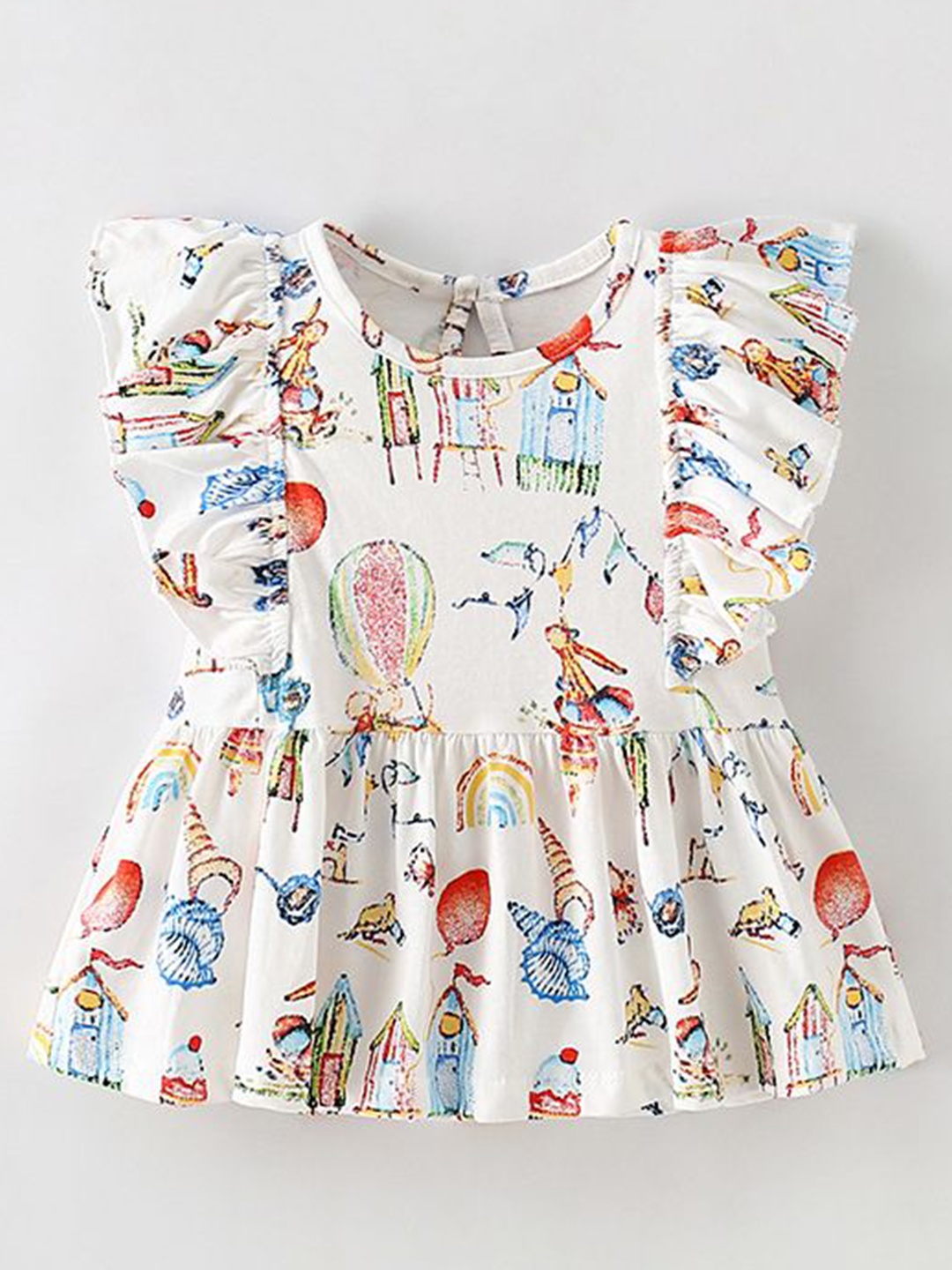 

StyleCast White Round Neck Printed Cotton A Line Dress