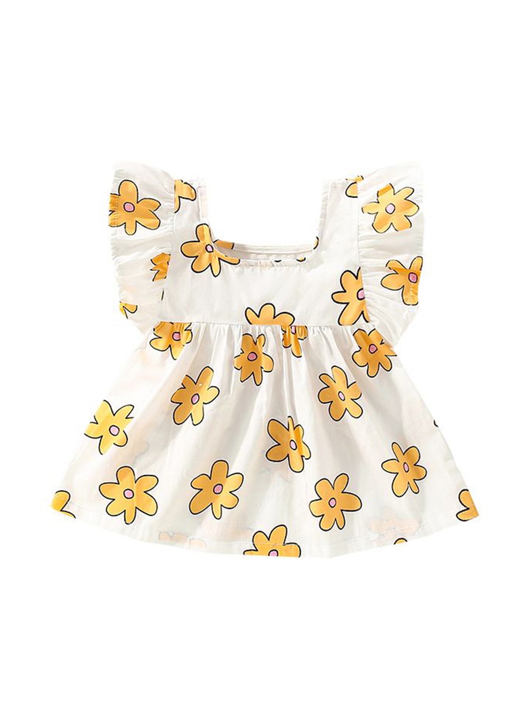 

StyleCast White Square Neck Floral Printed Flutter Sleeves Cotton Mini Dress