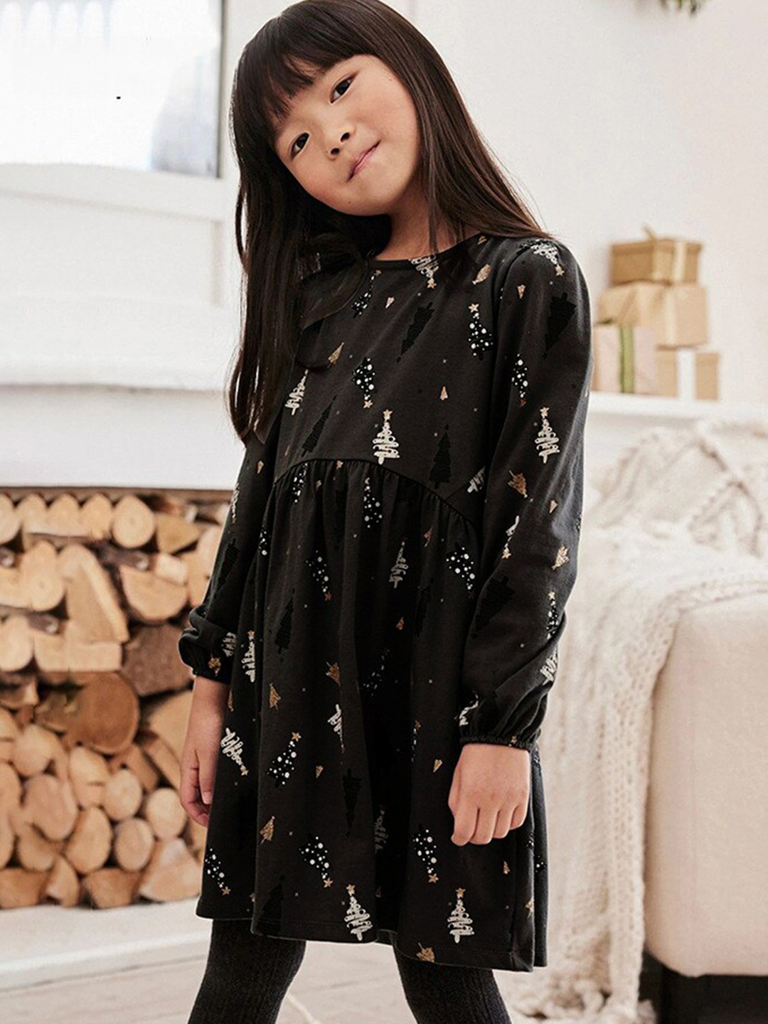 

StyleCast Black Round Neck Printed Cotton Fit & Flare Dress