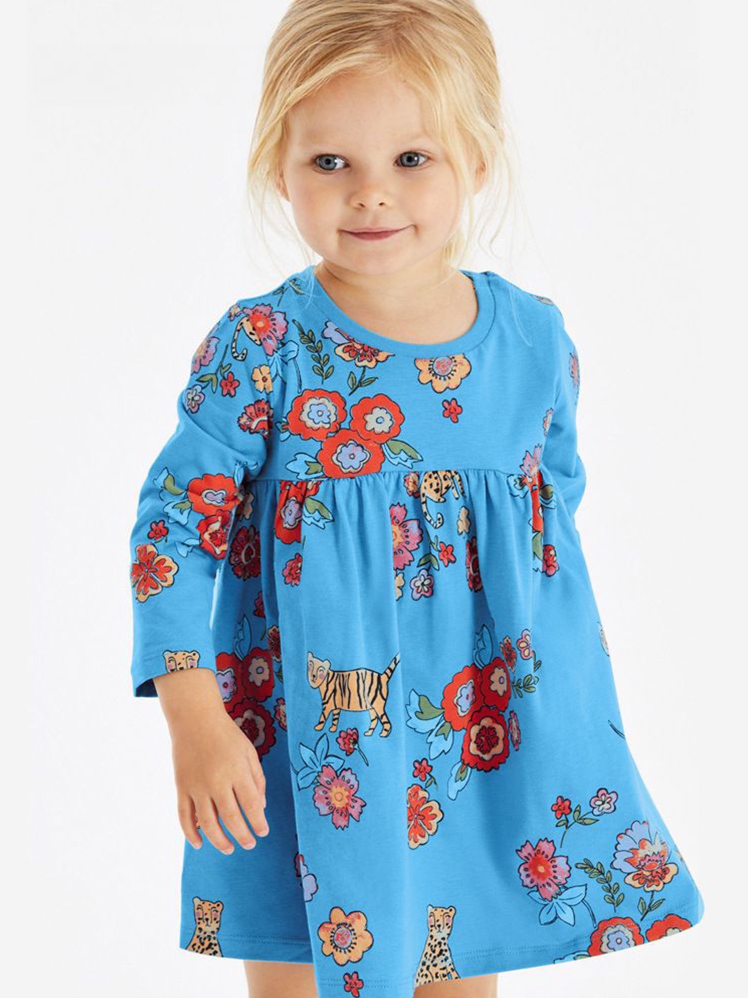 

StyleCast Blue Round Neck Floral Printed Cotton Fit & Flare Maxi Dress