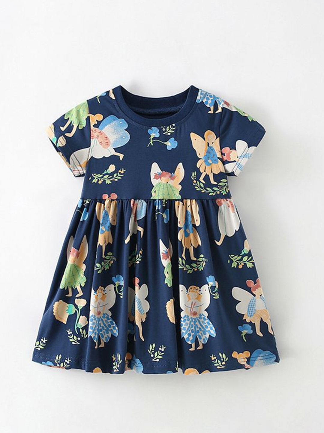 

StyleCast Navy Blue Round Neck Floral Printed Cotton Fit & Flare Dress