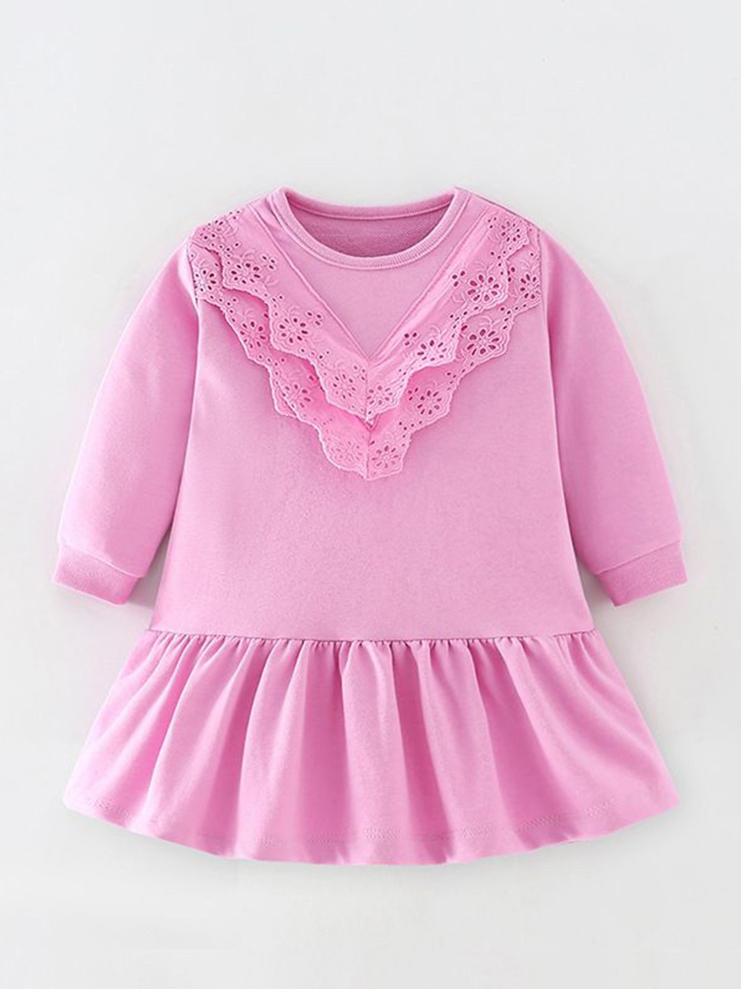 

StyleCast Girls Pink Round Neck Long Sleeves Drop-Waist Dress