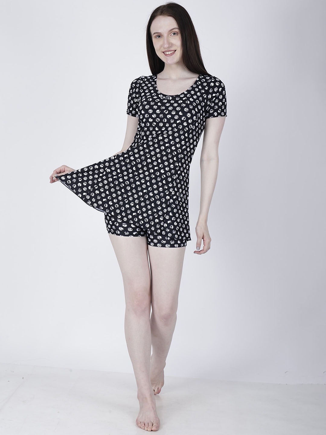 

FILMAX ORIGINALS Geometric Printed Round-Neck Swimming Dress, Black