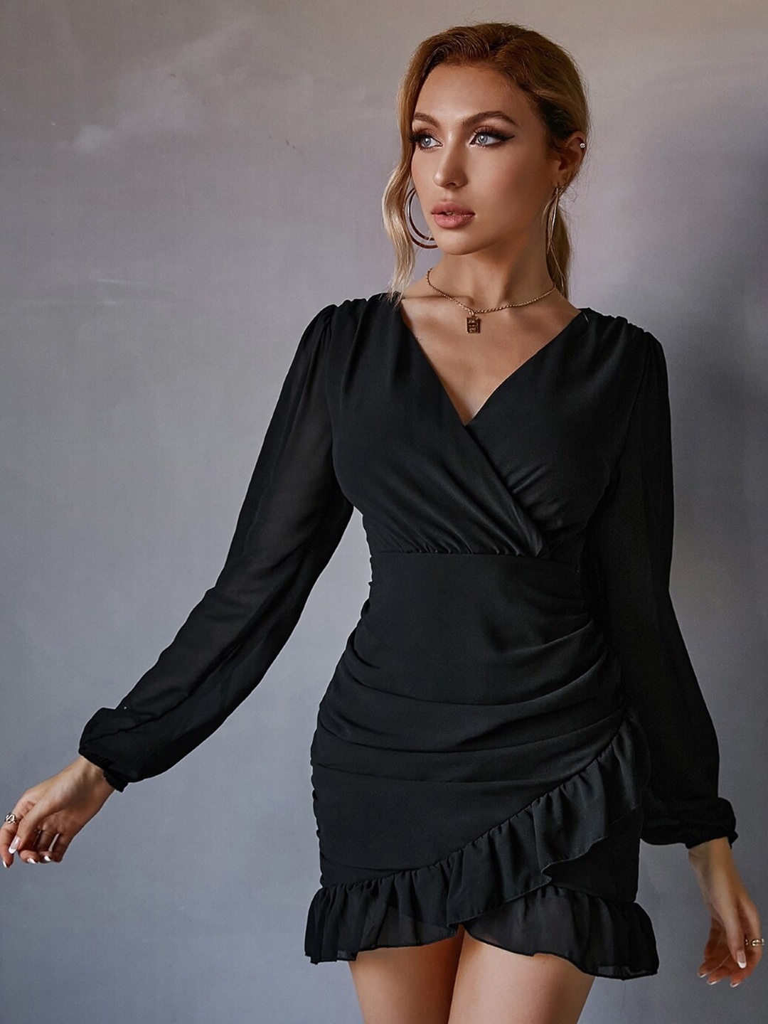 

StyleCast Black V-Neck Wrap Mini Dress