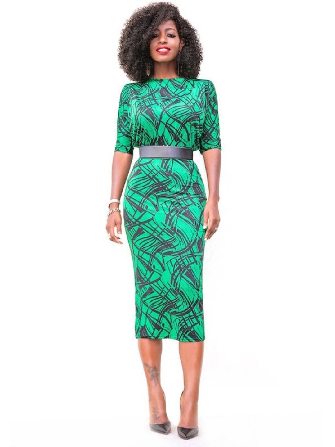 

StyleCast Green & Black Abstract Print Bodycon Midi Dress