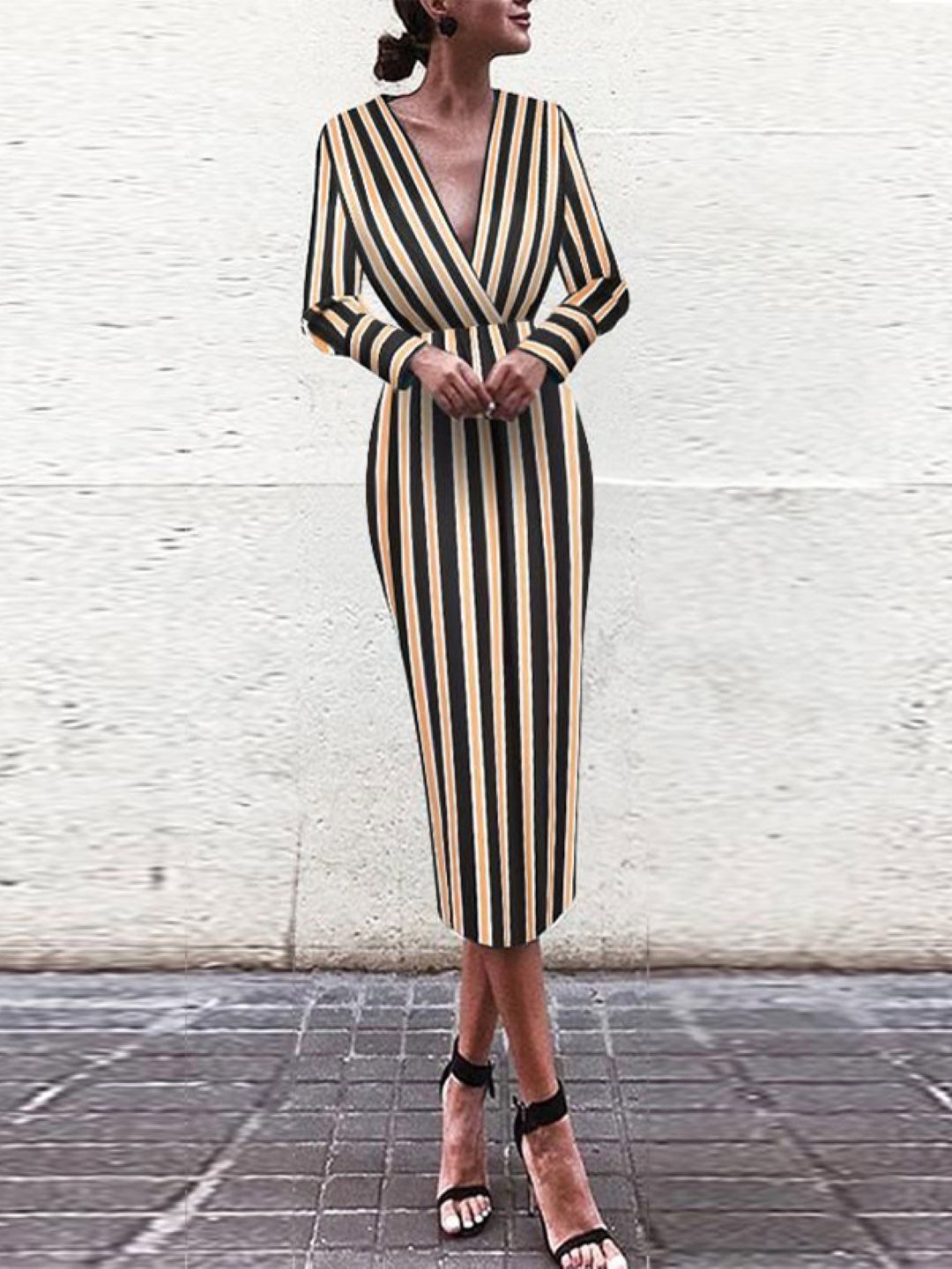 

StyleCast Yellow Striped A-Line Dress