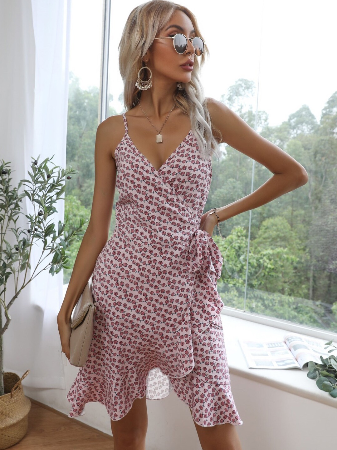 

StyleCast Pink Shoulder Straps Floral Print A-Line Dress