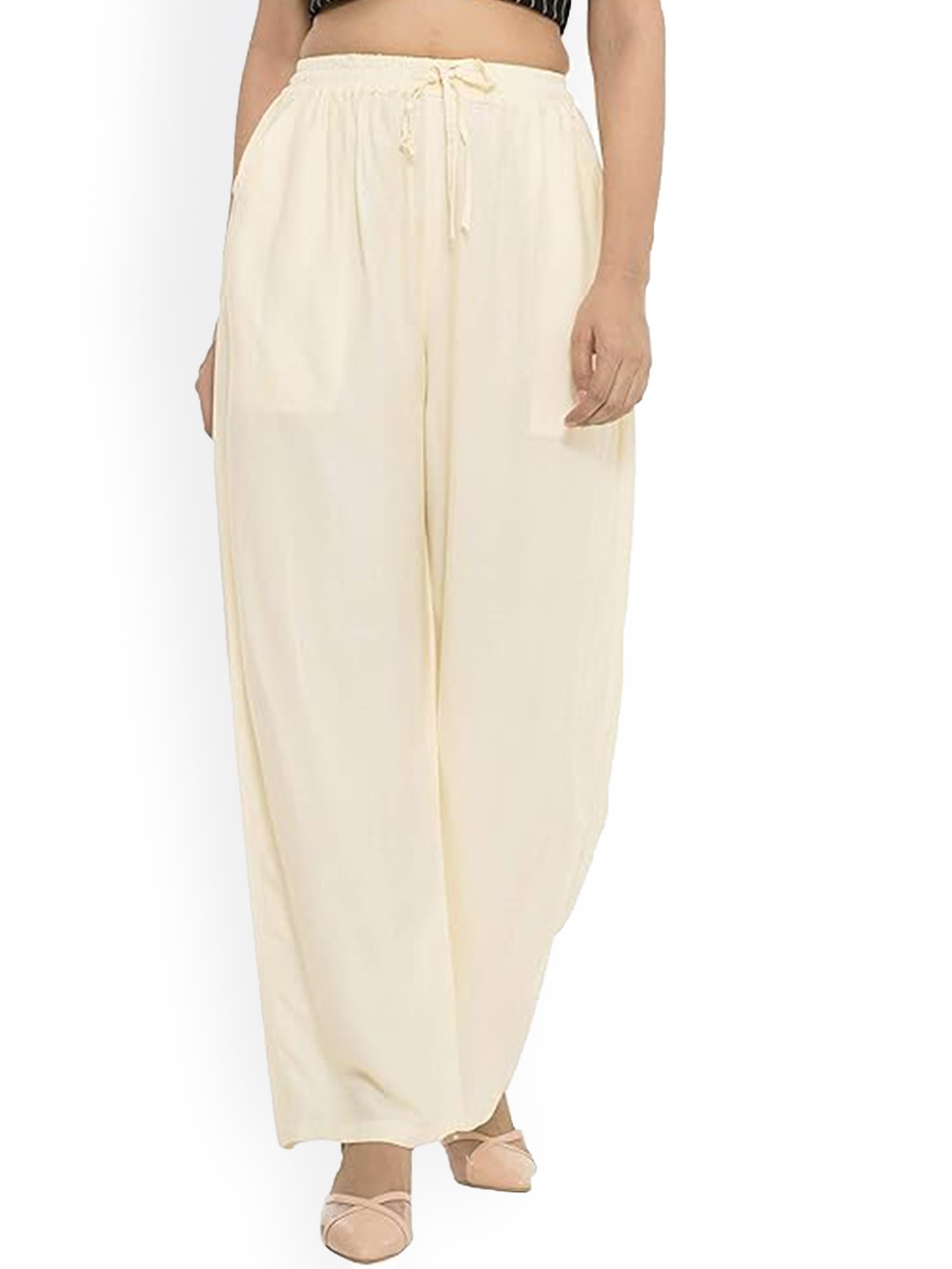 

CHANDERKASH Women Relaxed Straight Leg Palazzo Trousers, Off white
