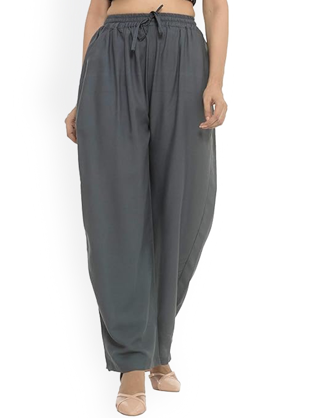 

CHANDERKASH Women Relaxed Straight Leg Pleated Palazzo Trousers, Grey