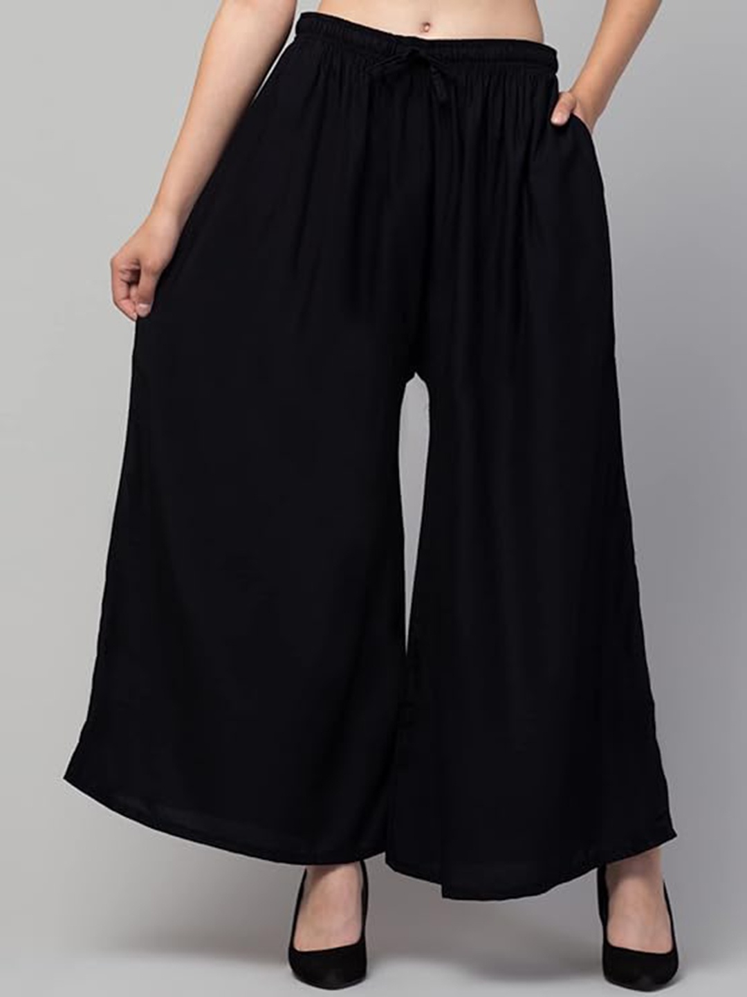 

CHANDERKASH Women Relaxed Straight Leg Cotton Trousers, Black
