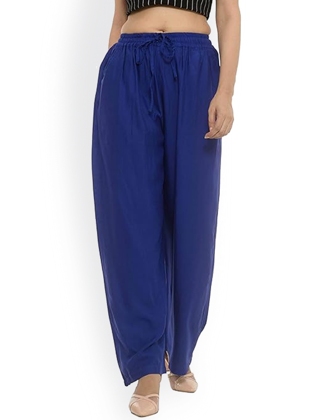 

CHANDERKASH Women Relaxed Straight Leg Cotton Trousers, Blue