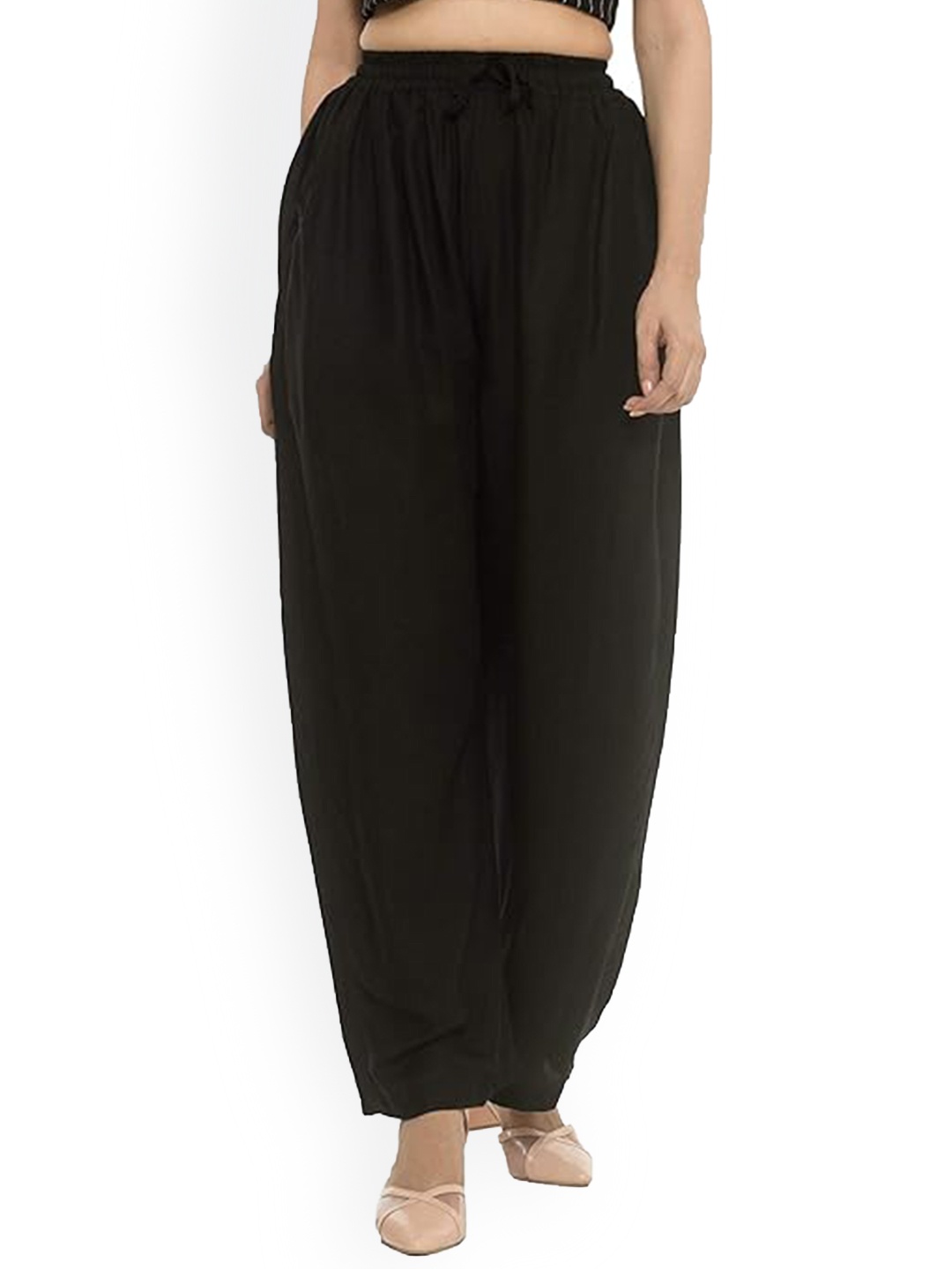 

CHANDERKASH Women Relaxed Straight Leg Cotton Trousers, Black