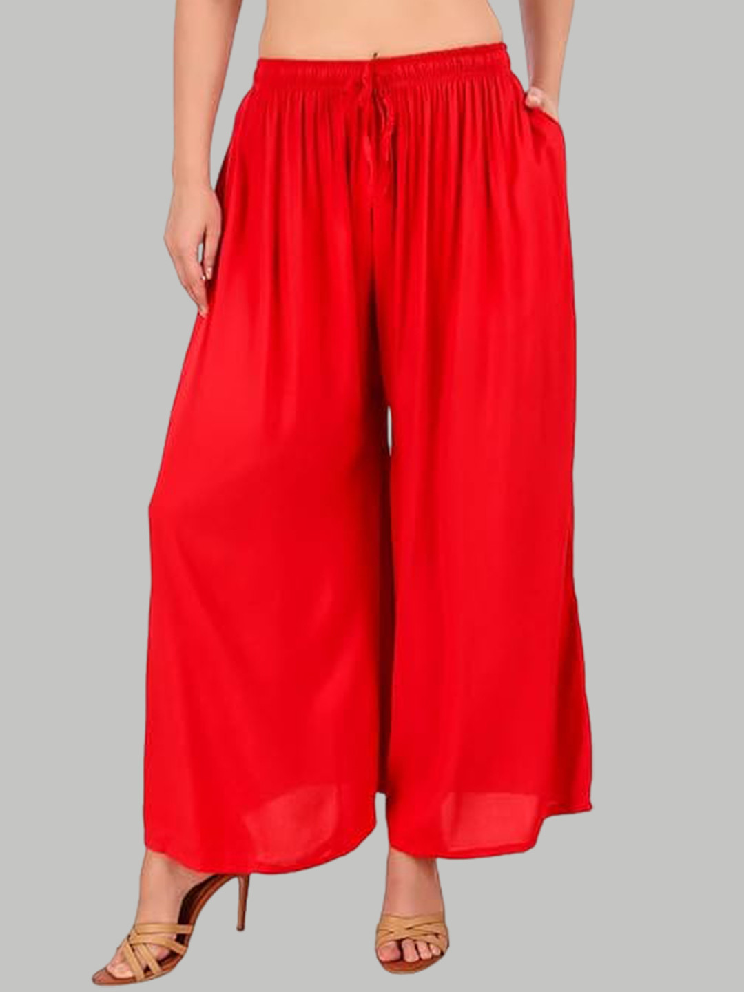 

CHANDERKASH Women Relaxed Straight Leg Cotton Pleated Trousers, Red