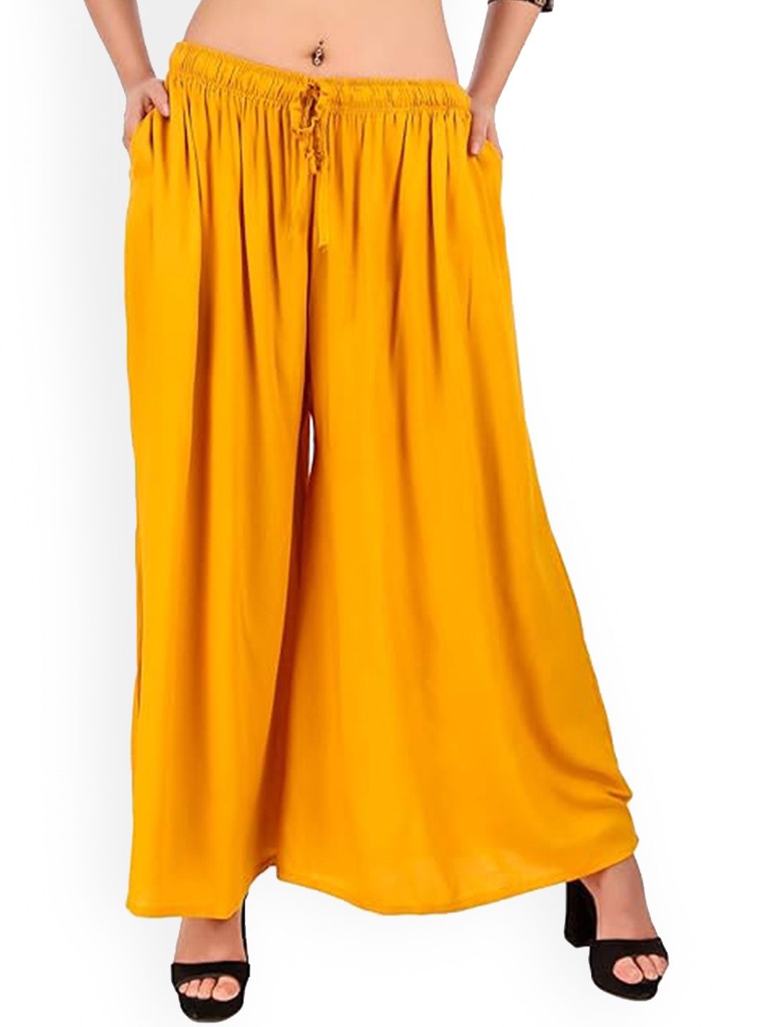 

CHANDERKASH Women Wide Legs Straight Leg Trousers, Yellow