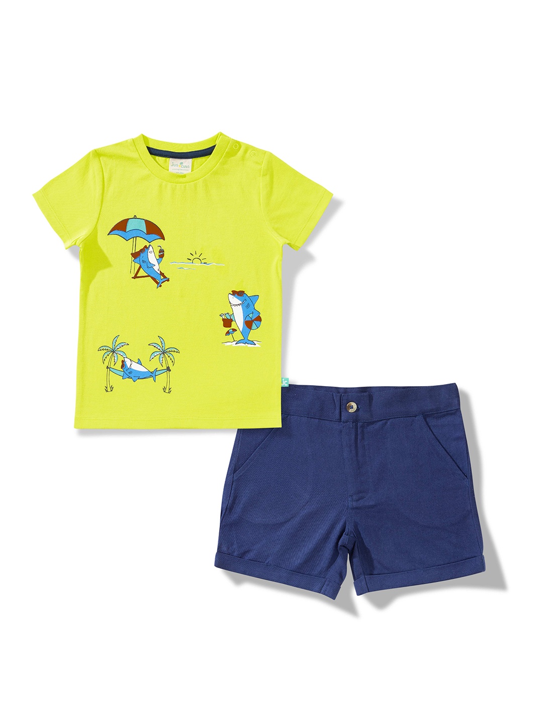 

JusCubs Boys Printed Round Neck Pure Cotton Top with Shorts, Yellow