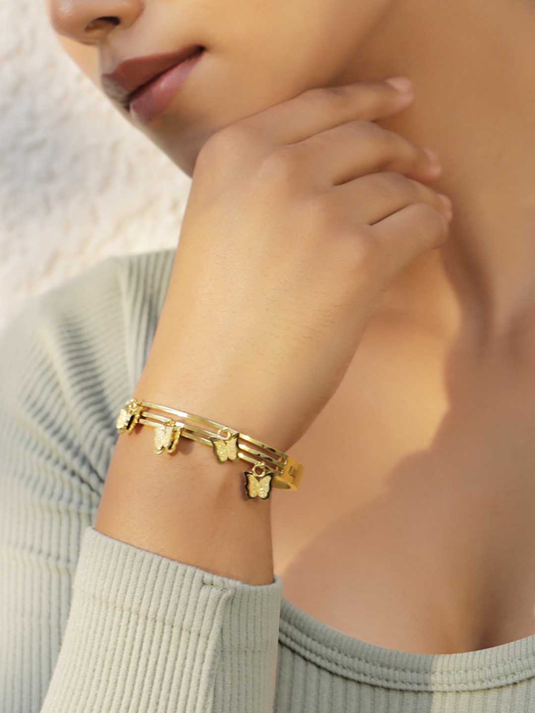 

Rubans 18K Gold-Plated Stainless Steel Tarnish-Free Demi-Fine Butterfly Kada Bracelet