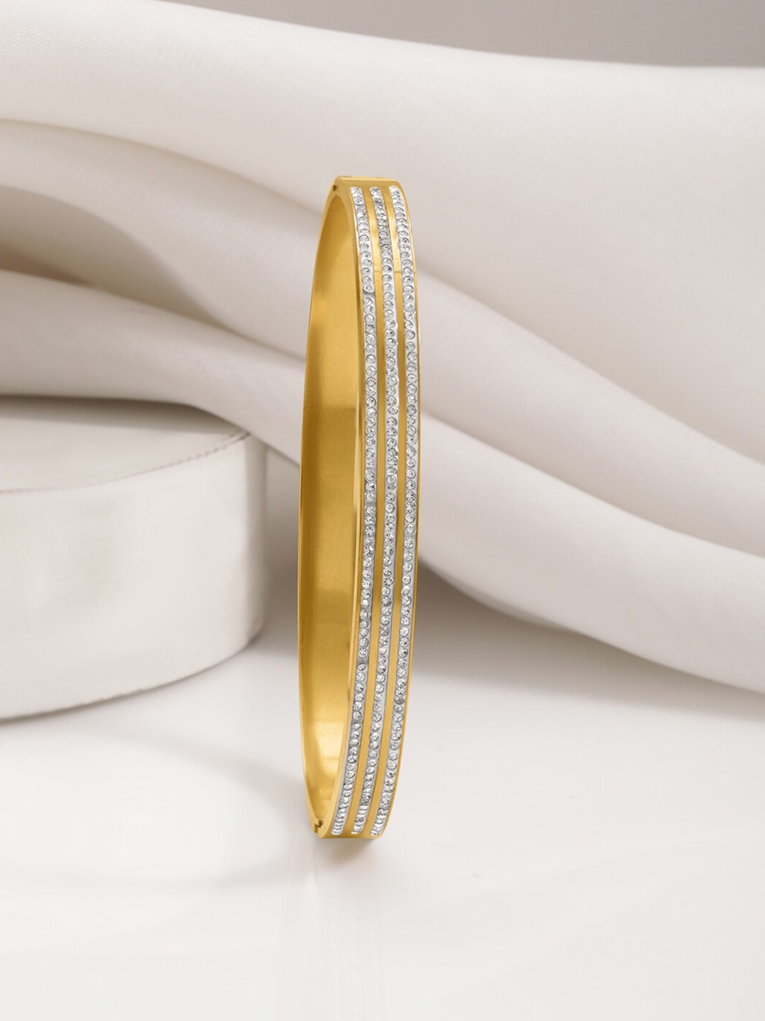 

Rubans Voguish 18KT Gold Plated Stainless Steel Tarnish-Free Waterproof CZ Bracelet