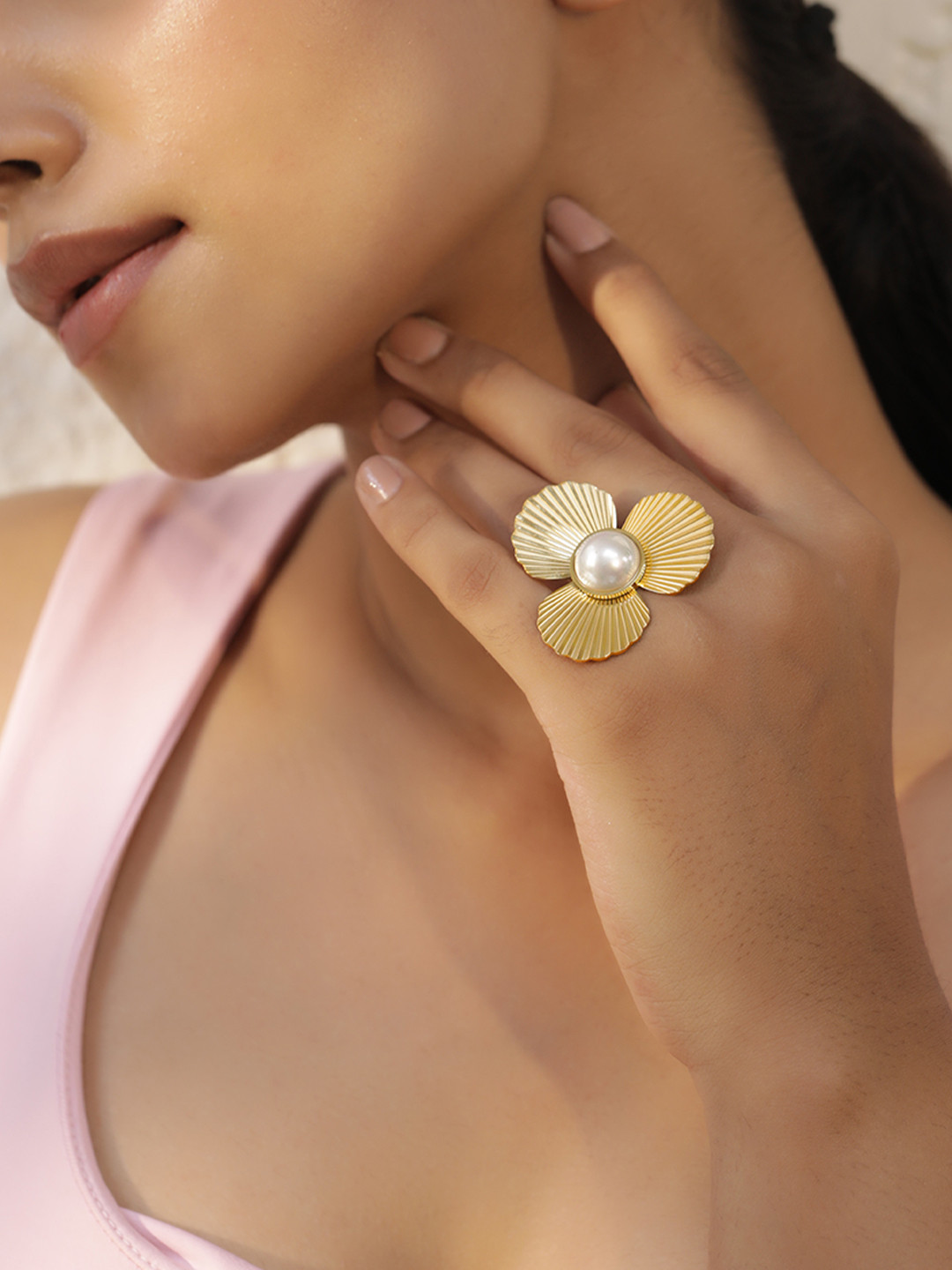

Rubans Voguish 18K Gold Plated Stainless Steel Tarnish-Free Demi-Fine Adjustable Ring
