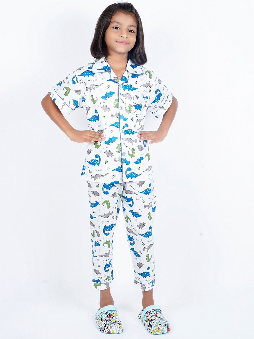 

BAESD Kids Animal Graphic Printed Pure Cotton Night suit, White