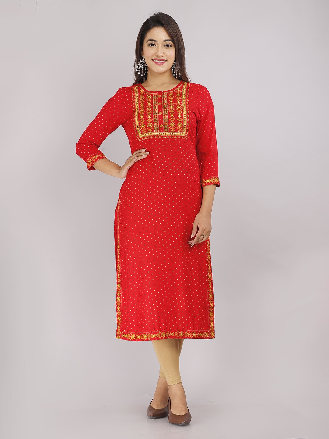 

STYLE ANGEL Floral Embroidered Kurta, Red