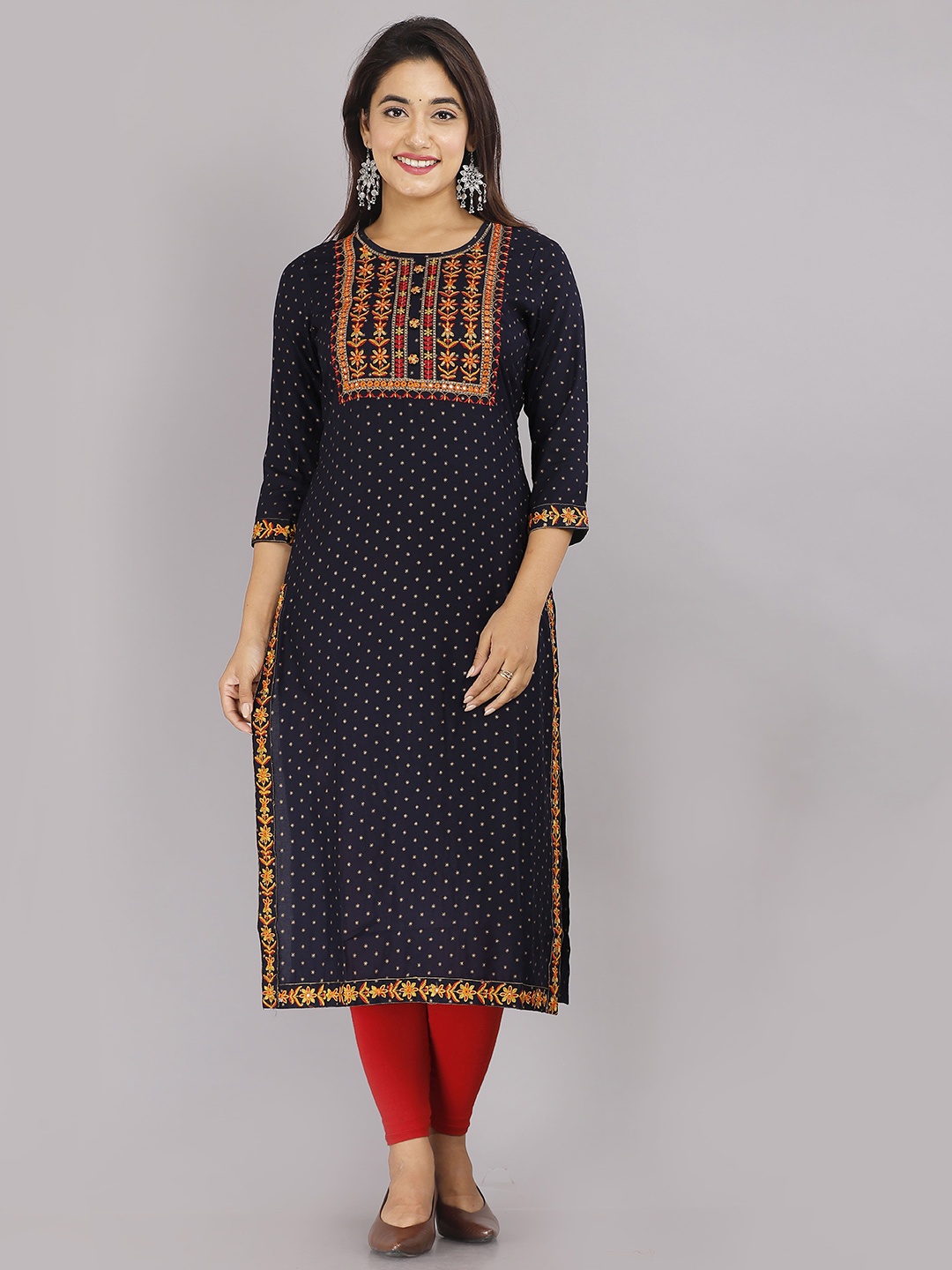

STYLE ANGEL Round Neck Embroidered Straight Kurta, Blue