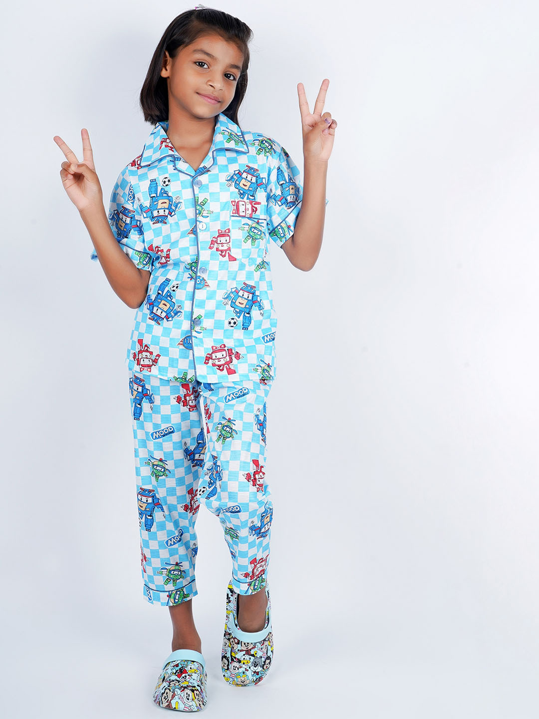 

BAESD Kids Cartoon Characters Printed Pure Cotton Night suit, Blue