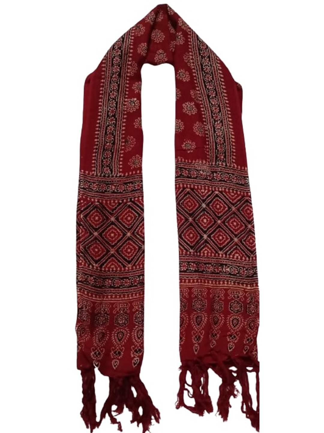 

SWITCHON Ajrakh Hand Block Printed Stole, Maroon