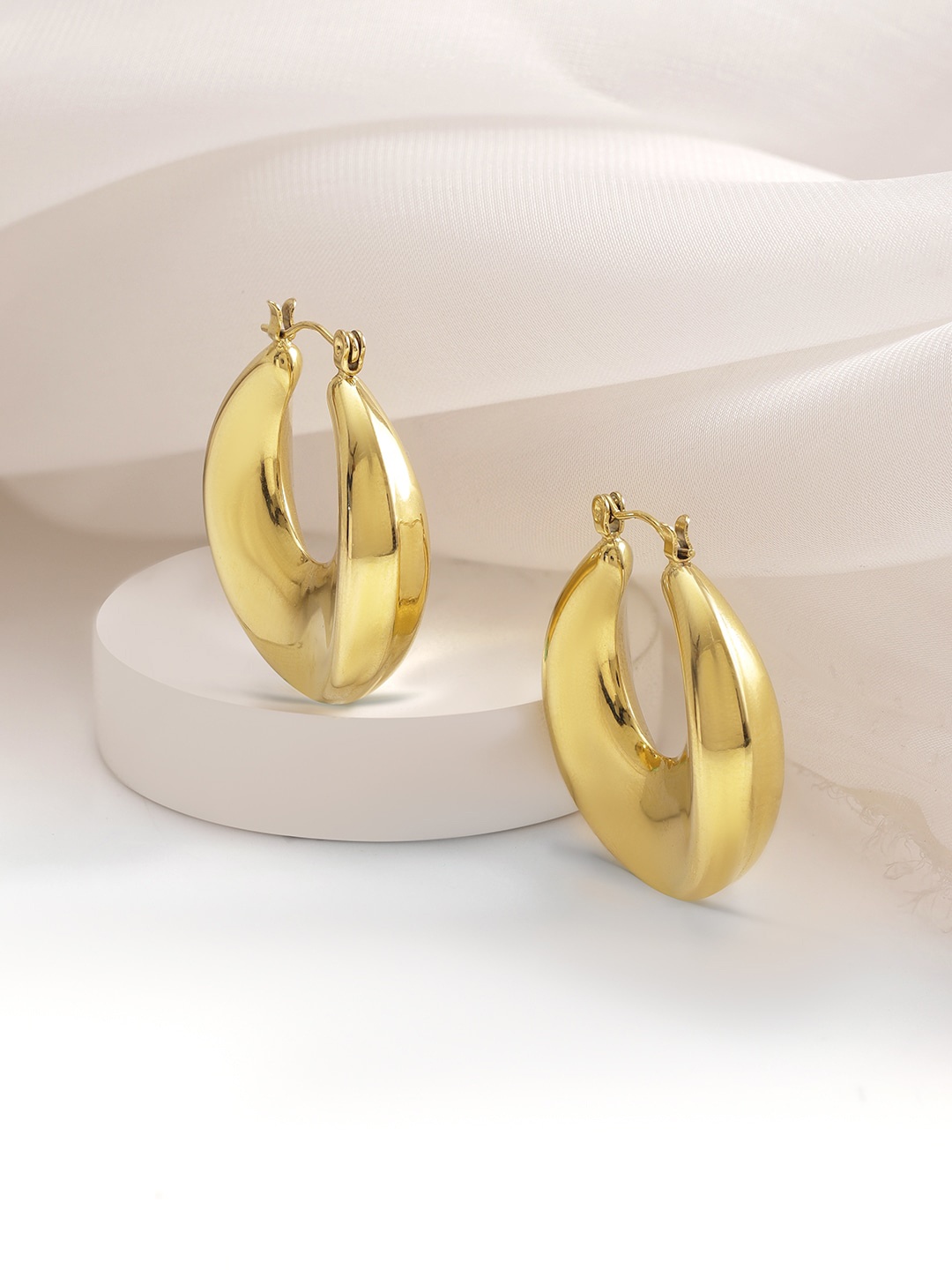 

Rubans 18KT Gold Plated Stainless Steel Tarnish Free Waterproof Demi-Fine Hoop Earrings