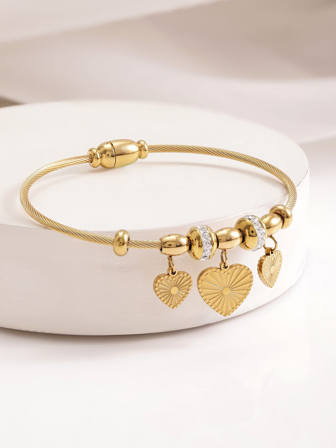 

Rubans Voguish 18K Gold Plated Stainless Steel Tarnish Free Waterproof CZ Studded Heart Bracelet