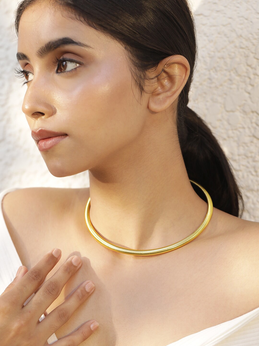

Rubans Voguish 18KT Gold-Plated Stainless Steel Tarnish Free Waterproof Choker Necklace