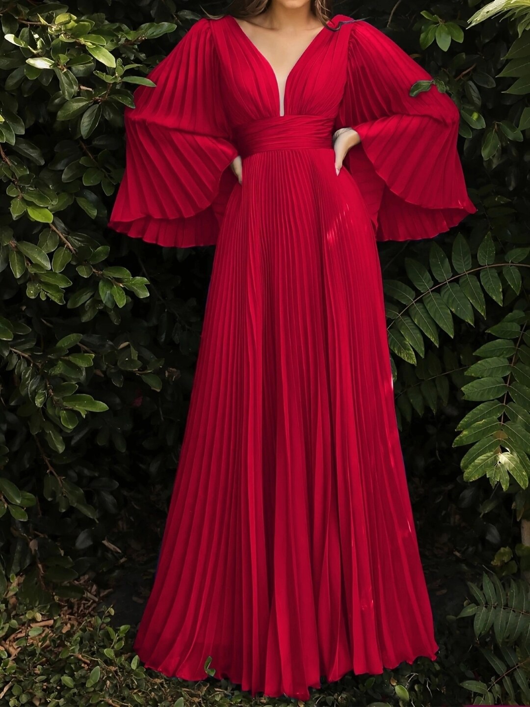 

Stylecast X KPOP Flared Sleeves Maxi Dress, Red
