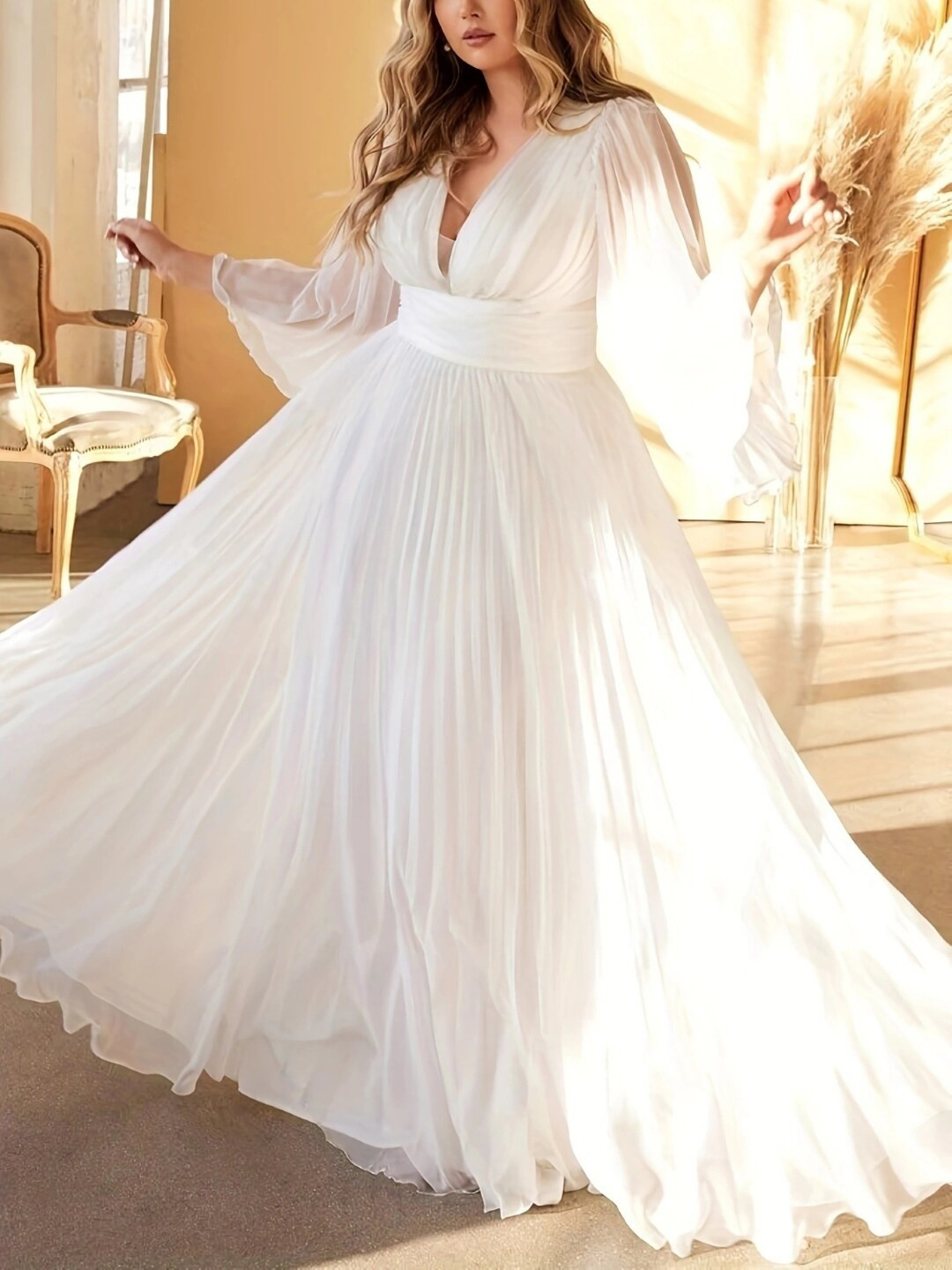 

Stylecast X KPOP Striped Bell Sleeves Fit & Flare Dress, White