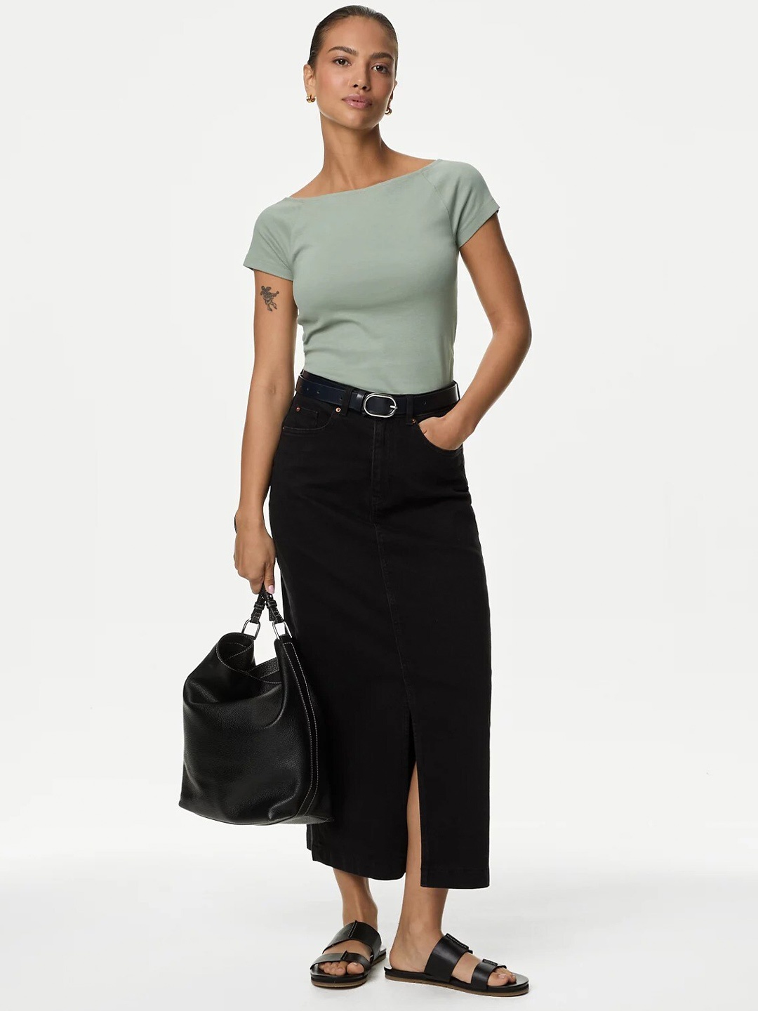 

Marks & Spencer Boat Neck Cotton Regular Top, Khaki