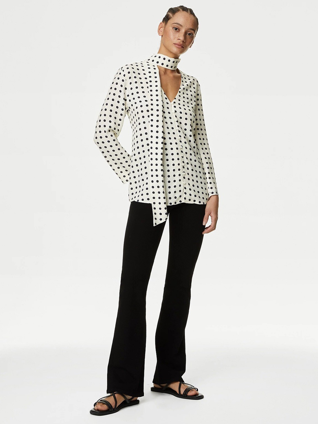 

Marks & Spencer Polka Dots Printed Scarf Neck Top, White