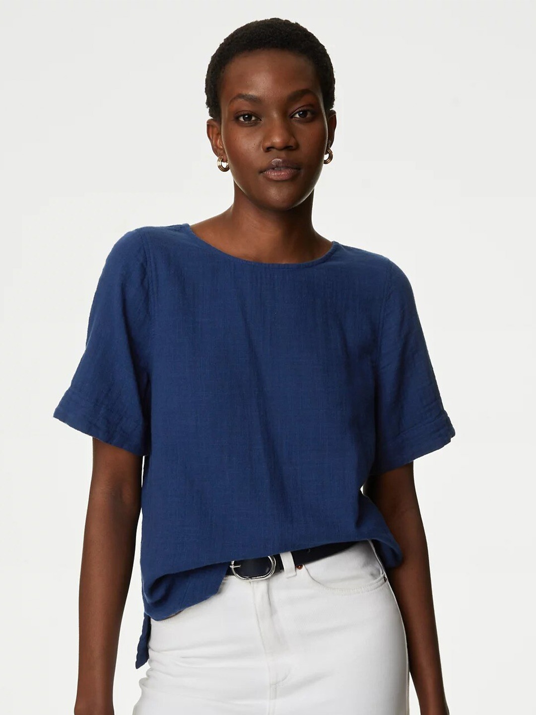 

Marks & Spencer Crew Neck Pure Cotton Top, Navy blue