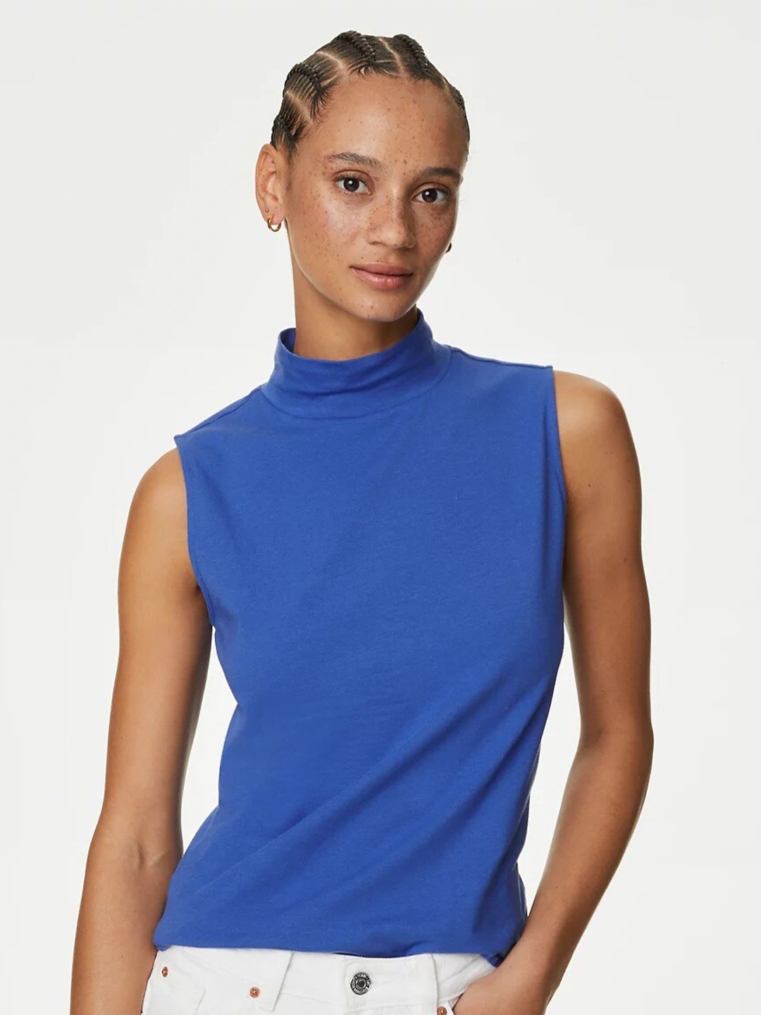 

Marks & Spencer Funnel Neck Sleeveless Top, Blue