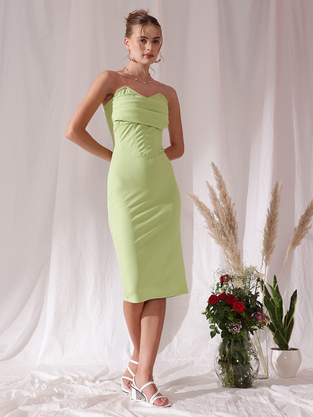 

STREET 9 Sweetheart Neck Sheath Midi Dress, Lime green