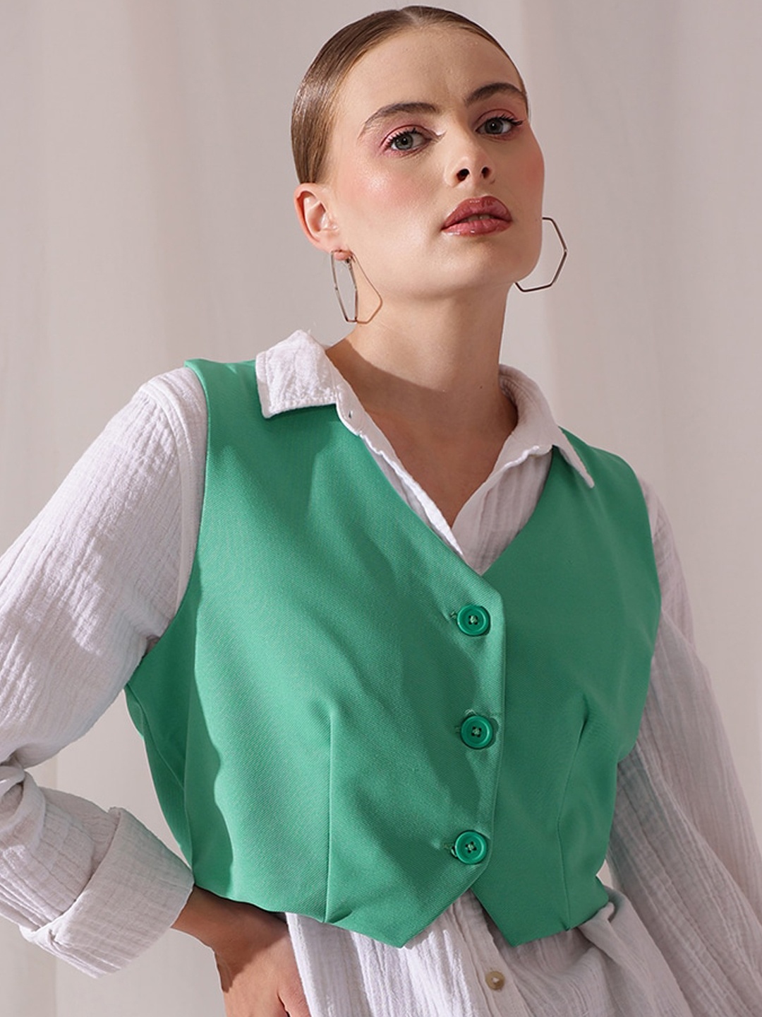 

STREET 9 V-Neck Sleeveless Waistcoat, Sea green