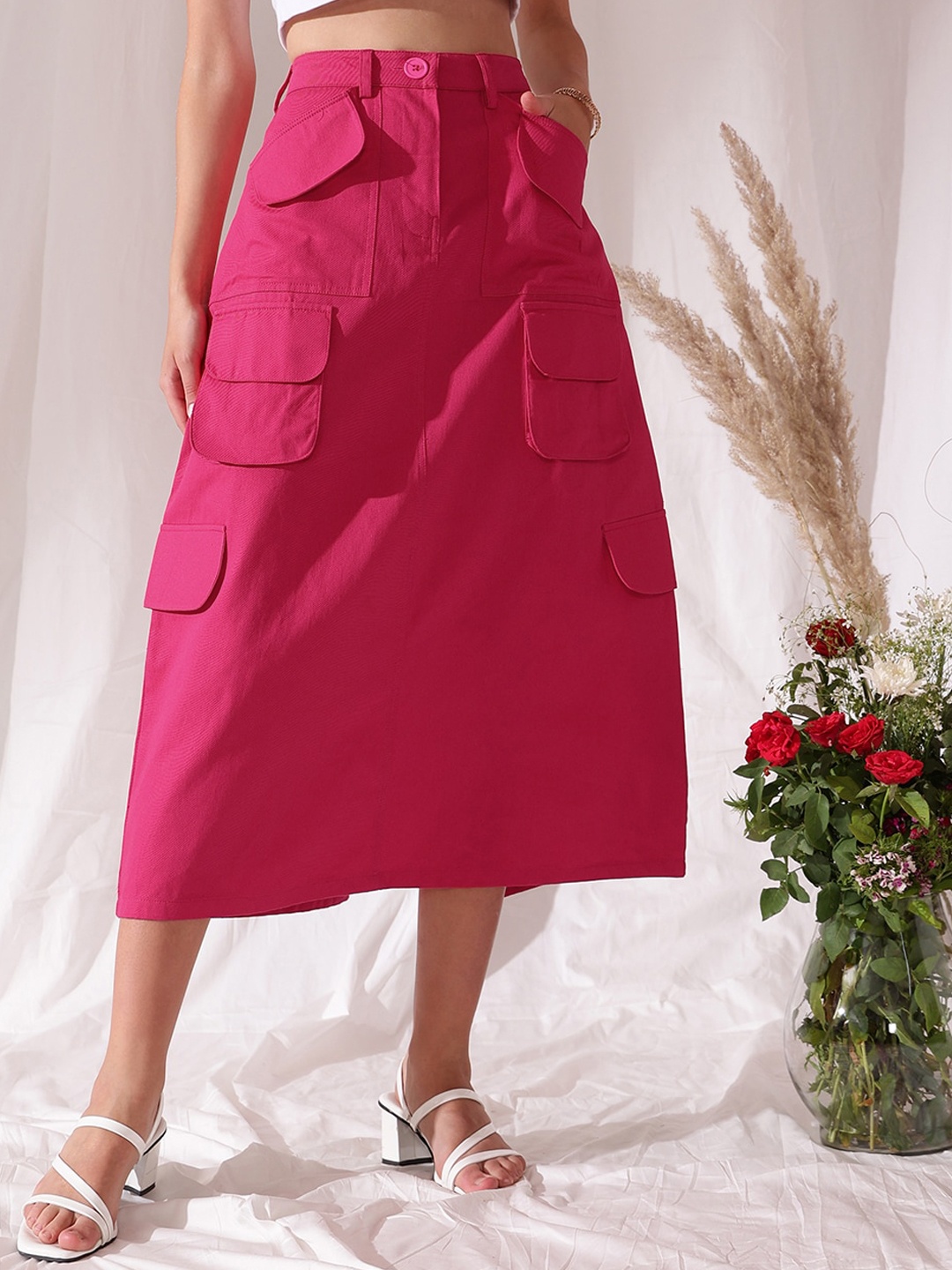 

STREET 9 Pure Cotton A-Line Cargo Skirt, Fuchsia