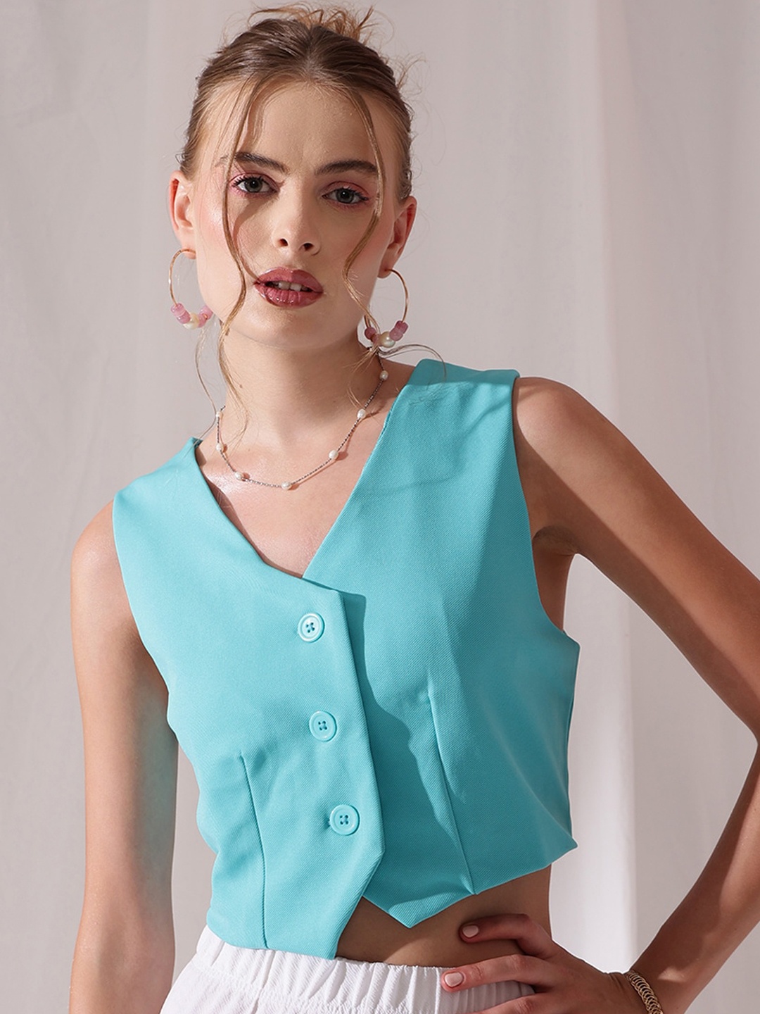 

STREET 9 V-Neck Sleeveless Waistcoat, Teal