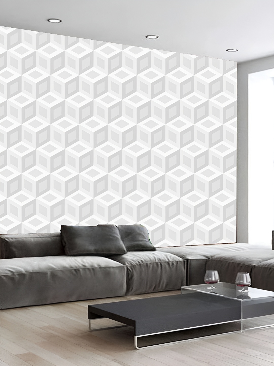 

KSHIRSA White & Grey 3D Printed Self Adhesive Wall Sticker