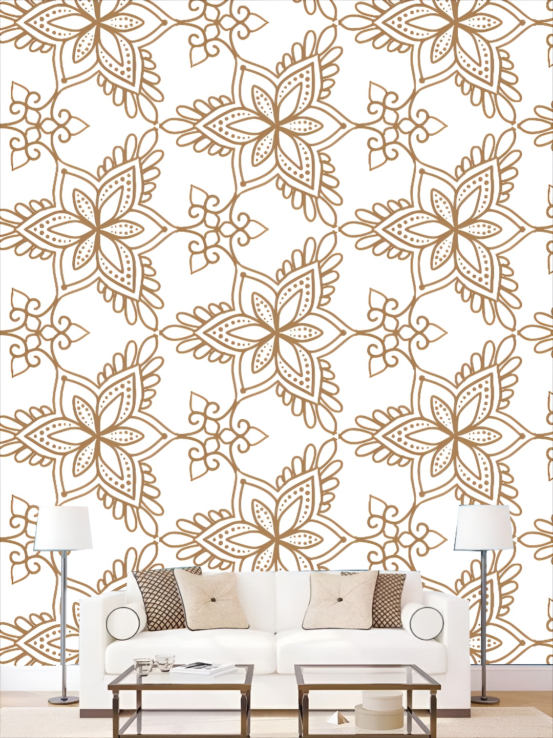 

KSHIRSA White & Brown 3D Printed Self Adhesive Wall Sticker