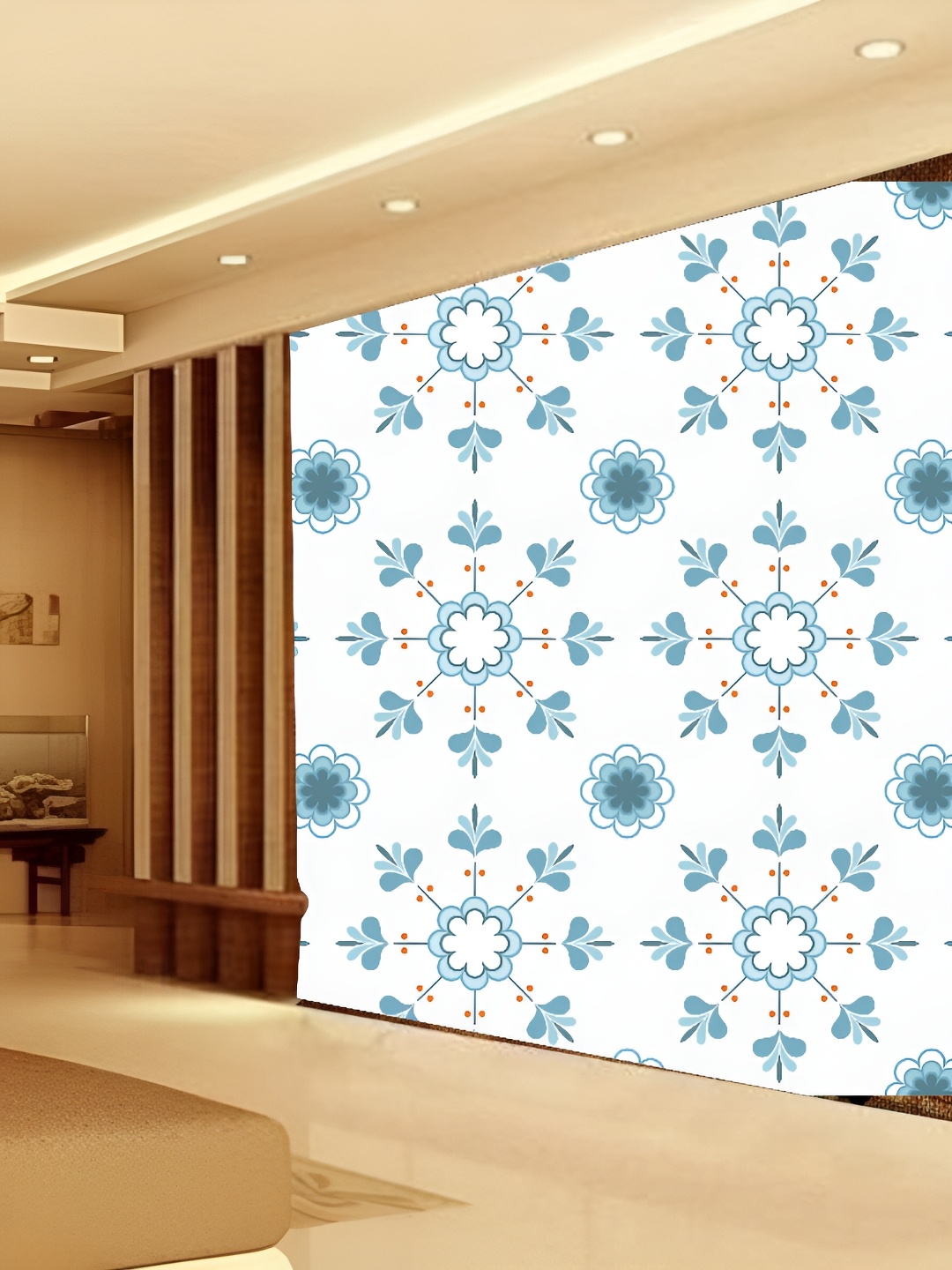

KSHIRSA White & Blue 3D Printed Self Adhesive Wall Sticker