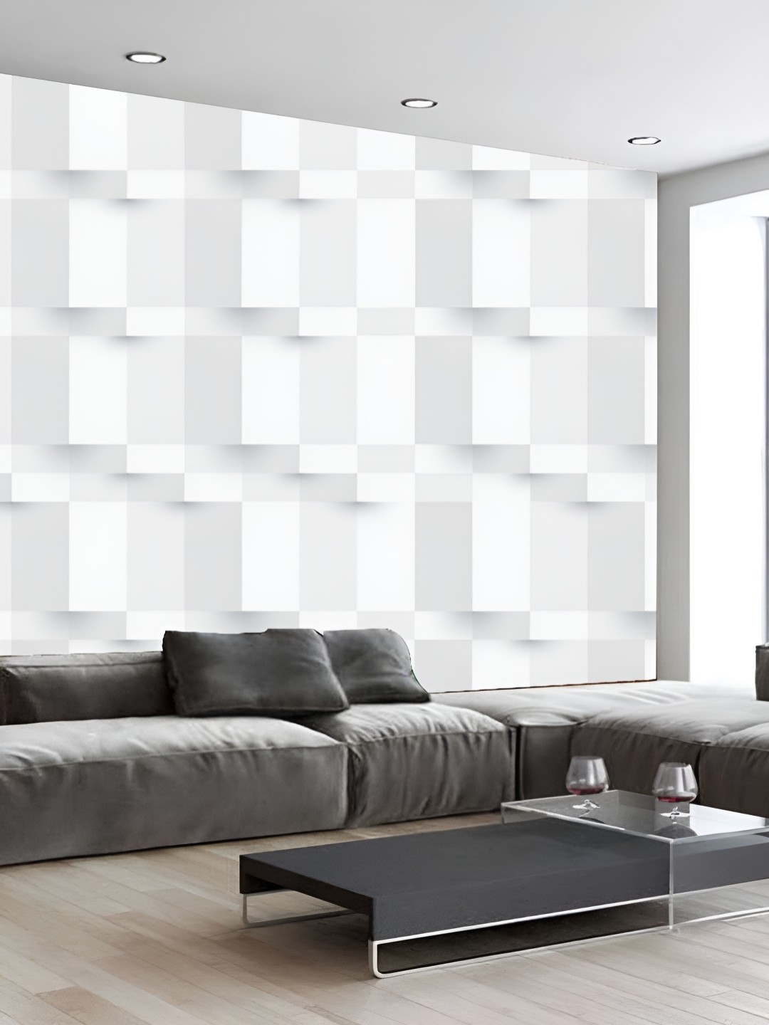 

KSHIRSA White & Grey 3D Printed Self Adhesive Wall Sticker