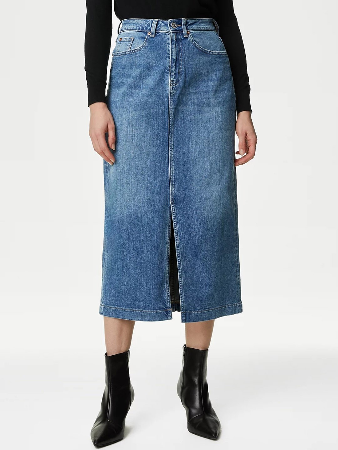 

Marks & Spencer Straight Denim Midi Skirt, Blue
