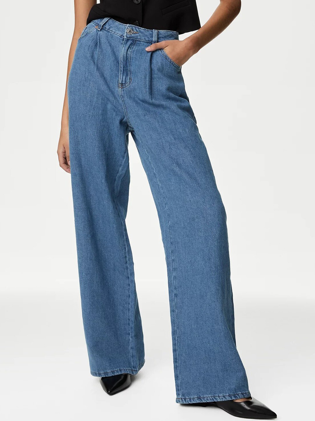 

Marks & Spencer Women Wide Leg High-Rise Jeans, Blue
