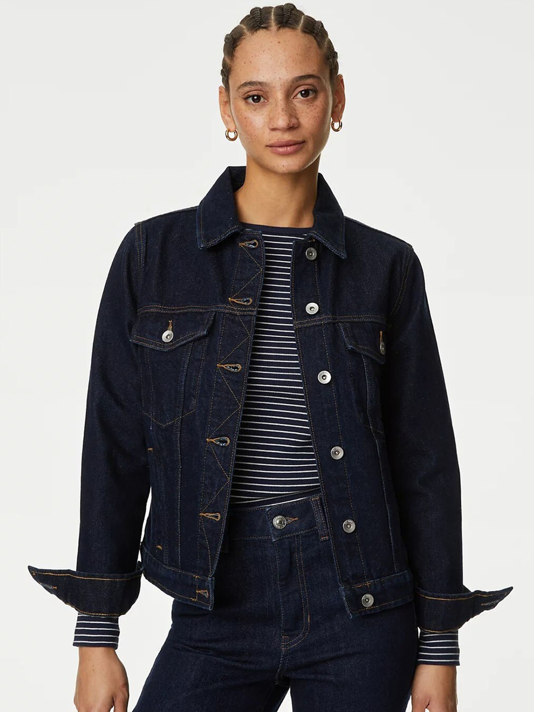 

Marks & Spencer Spread Collar Lightweight Pure Cotton Denim Jacket, Navy blue